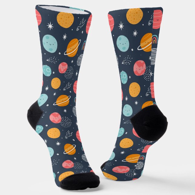 Cute Smiling Planet Pattern Socks (Angled)