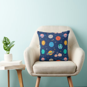 Cute Smiling Planet Pattern Throw Pillow