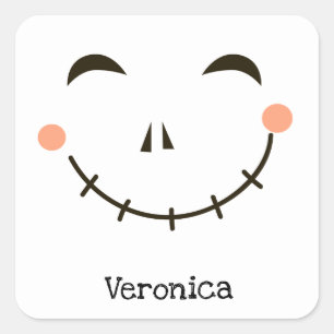 Cute smiling pumpkin face personalized square sticker
