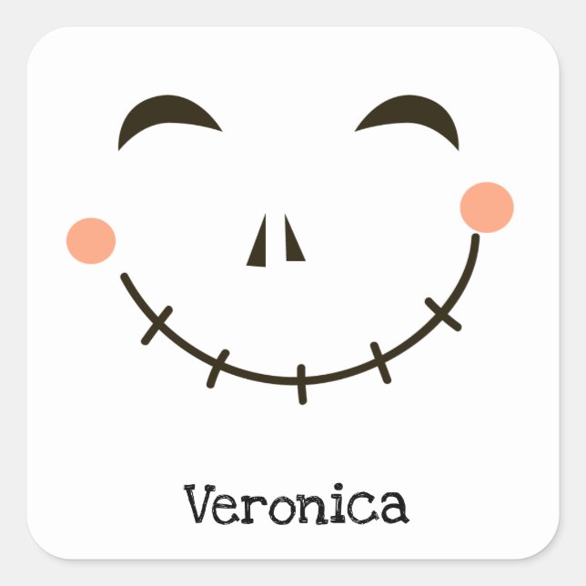 Cute smiling pumpkin face personalized square sticker (Front)