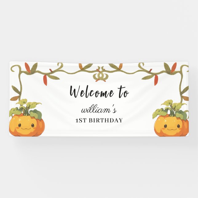 Cute Smiling Pumpkin Land Birthday Welcome Banner (Horizontal)