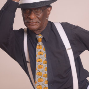Cute Smiling Pumpkins Halloween Gray Tie