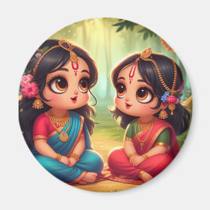 Cute Smiling Radha Rani with Friend Magnet