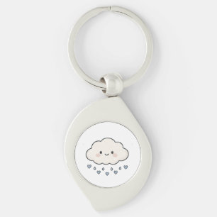 Cute Smiling Rain Cloud Raining Hearts Aesthetic Keychain