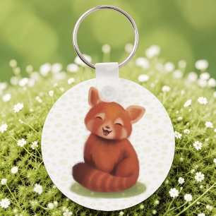 Cute Smiling Red Panda Watercolor Kids Backpack Keychain