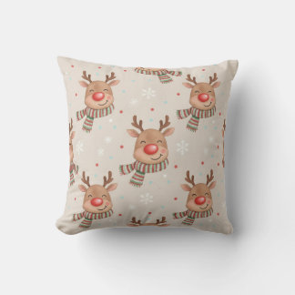 Cute Smiling Reindeer Christmas Throw Pillow