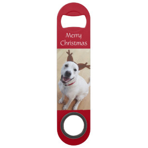 Cute Smiling Reindeer White Puppy Dog Christmas Bar Key