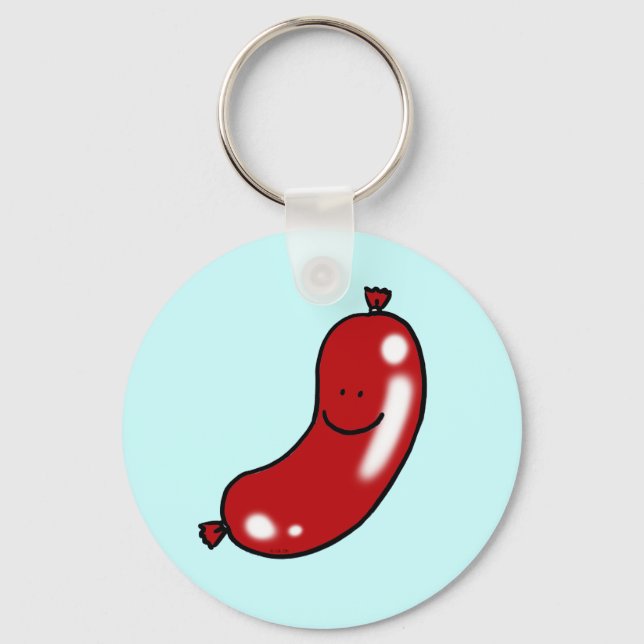 Cute Smiling Sausage Cartoon Art   Keychain (Front)
