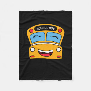 Cute Smiling School Bus Fun Kids Vehicle Cartoon Fleece Blanket