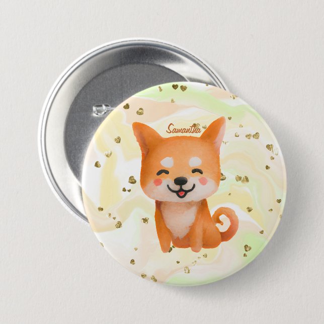 Cute Smiling Shiba Inu 3 Inch Round Button (Front & Back)