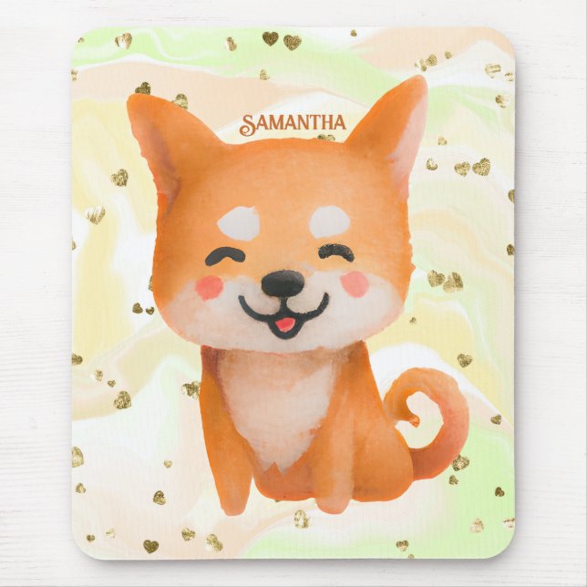 Cute Smiling Shiba Inu Mouse Pad (Front)