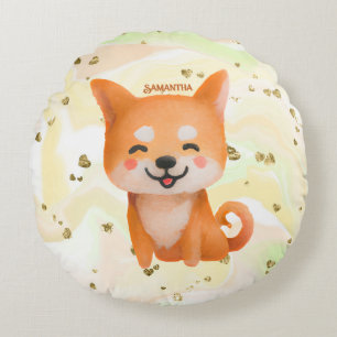Cute Smiling Shiba Inu Round Pillow