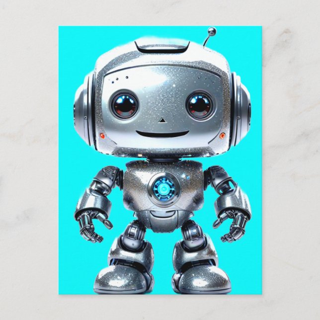 Cute Smiling Silver Toy Robot Postcard (Front)
