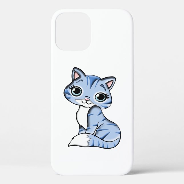 CUTE SMILING SKY BLUE KITTEN WITH BLUE EYES. Case-Mate iPhone CASE (Back)