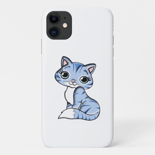 CUTE SMILING SKY BLUE KITTEN WITH BLUE EYES. Case-Mate iPhone CASE (Back)