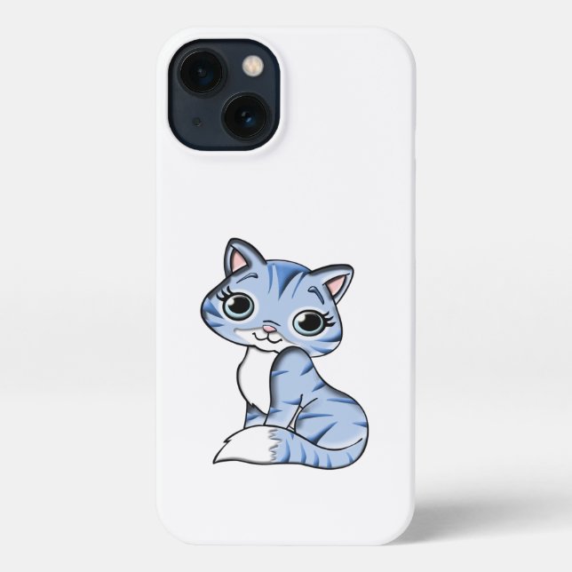 CUTE SMILING SKY BLUE KITTEN WITH BLUE EYES. iPhone CASE (Back)