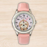Cute smiling sloth for Girl Watch<br><div class="desc">Nice Clock Design for Girl with an illustration of a lazy brown Lindo smiling with a Pink background and your daughter's name! If your child is learning how to use the clock this can be a great gift. Feel free to buy this nice design for children now.</div>