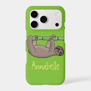 Cute smiling sloth on bamboo cartoon illustration