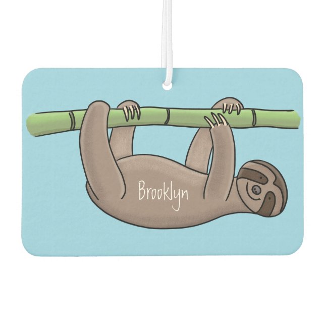 Cute smiling sloth on bamboo cartoon illustration air freshener (Front)