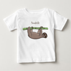 Cute smiling sloth on bamboo cartoon illustration baby T-Shirt