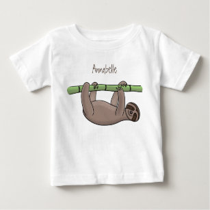 Cute smiling sloth on bamboo cartoon illustration baby T-Shirt