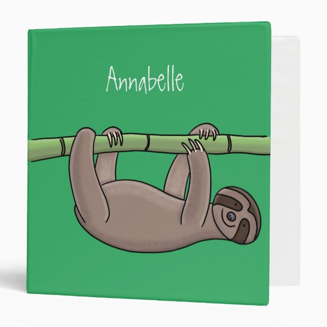 Cute smiling sloth on bamboo cartoon illustration binder (Front/Inside)