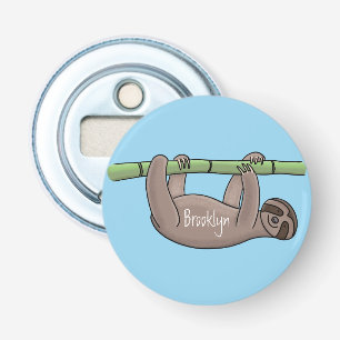 Cute smiling sloth on bamboo cartoon illustration bottle opener