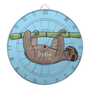 Cute smiling sloth on bamboo cartoon illustration dartboard