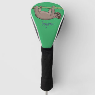 Cute smiling sloth on bamboo cartoon illustration golf head cover