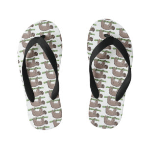 Cute smiling sloth on bamboo cartoon illustration kid's flip flops