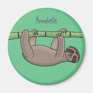 Cute smiling sloth on bamboo cartoon illustration magnet
