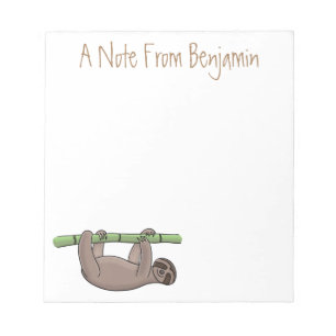Cute smiling sloth on bamboo cartoon illustration notepad