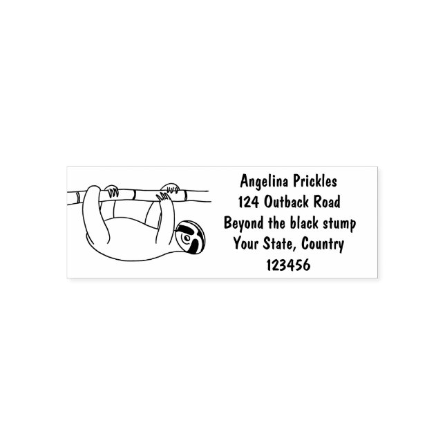 Cute smiling sloth on bamboo cartoon illustration self-inking stamp (Design)