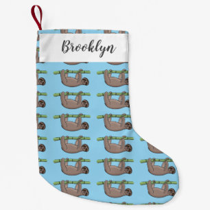 Cute smiling sloth on bamboo cartoon illustration small christmas stocking