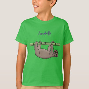 Cute smiling sloth on bamboo cartoon illustration T-Shirt