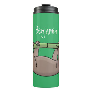 Cute smiling sloth on bamboo cartoon illustration thermal tumbler