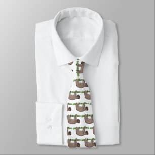 Cute smiling sloth on bamboo cartoon illustration tie