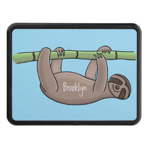 Cute smiling sloth on bamboo cartoon illustration trailer hitch cover