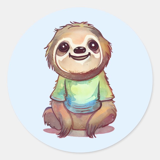  Cute Smiling Sloth Wearing a Shirt Classic Round Sticker (Front)