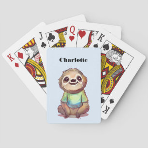 Cute Smiling Sloth Wearing a Shirt Playing Cards