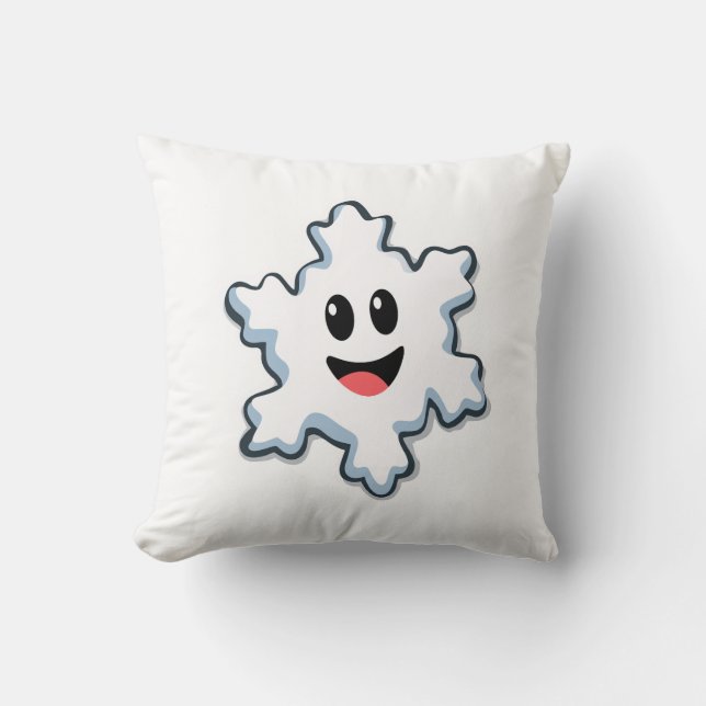 Cute Smiling Snowflake – Happy Christmas Throw Pillow (Front)