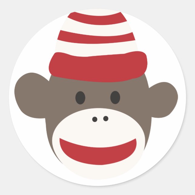 Cute Smiling Sock Monkey Face Sticker (Front)