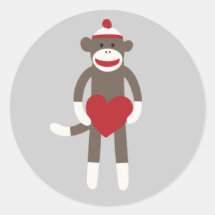 Cute Smiling Sock Monkey with Heart Sticker