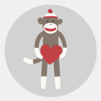 Cute Smiling Sock Monkey with Heart Sticker