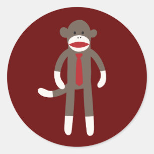 Cute Smiling Sock Monkey with Tie Sticker