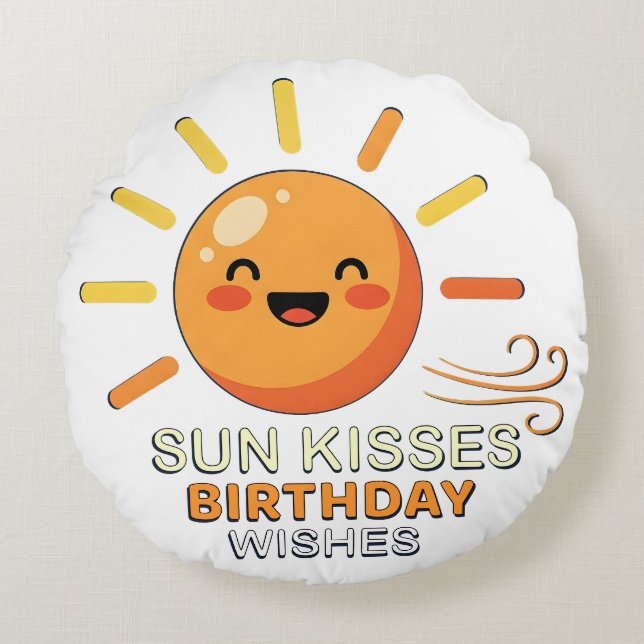 Cute Smiling Sun Birthday Wishes Round Throw Pillo Round Pillow (Front)