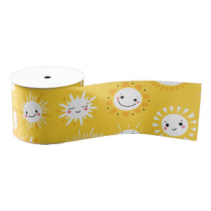 Cute smiling sun cartoon art grosgrain ribbon
