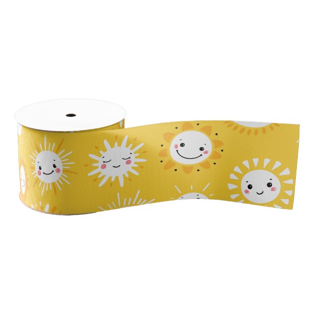 Cute smiling sun cartoon art grosgrain ribbon (Spool)