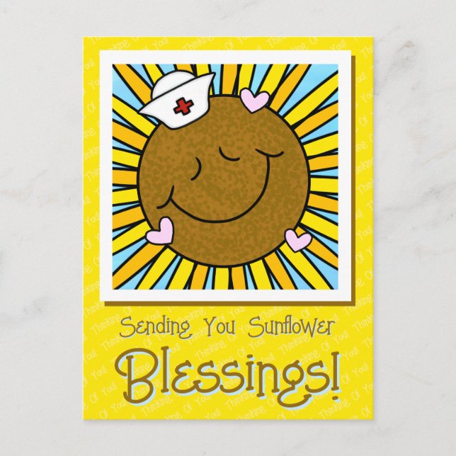 Cute Smiling Sunflower Nurse Get Well Soon  Postcard (Front)