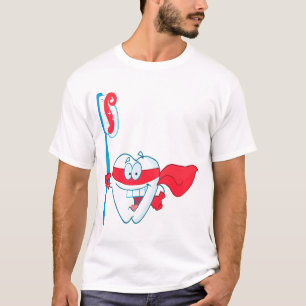 Cute Smiling Superhero Tooth With Toothbrush T-Shirt